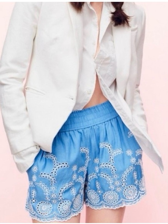 J. Crew Pants - J Crew Blue/White Floral Eyelet Embroidered Pull-On Shorts Size Small